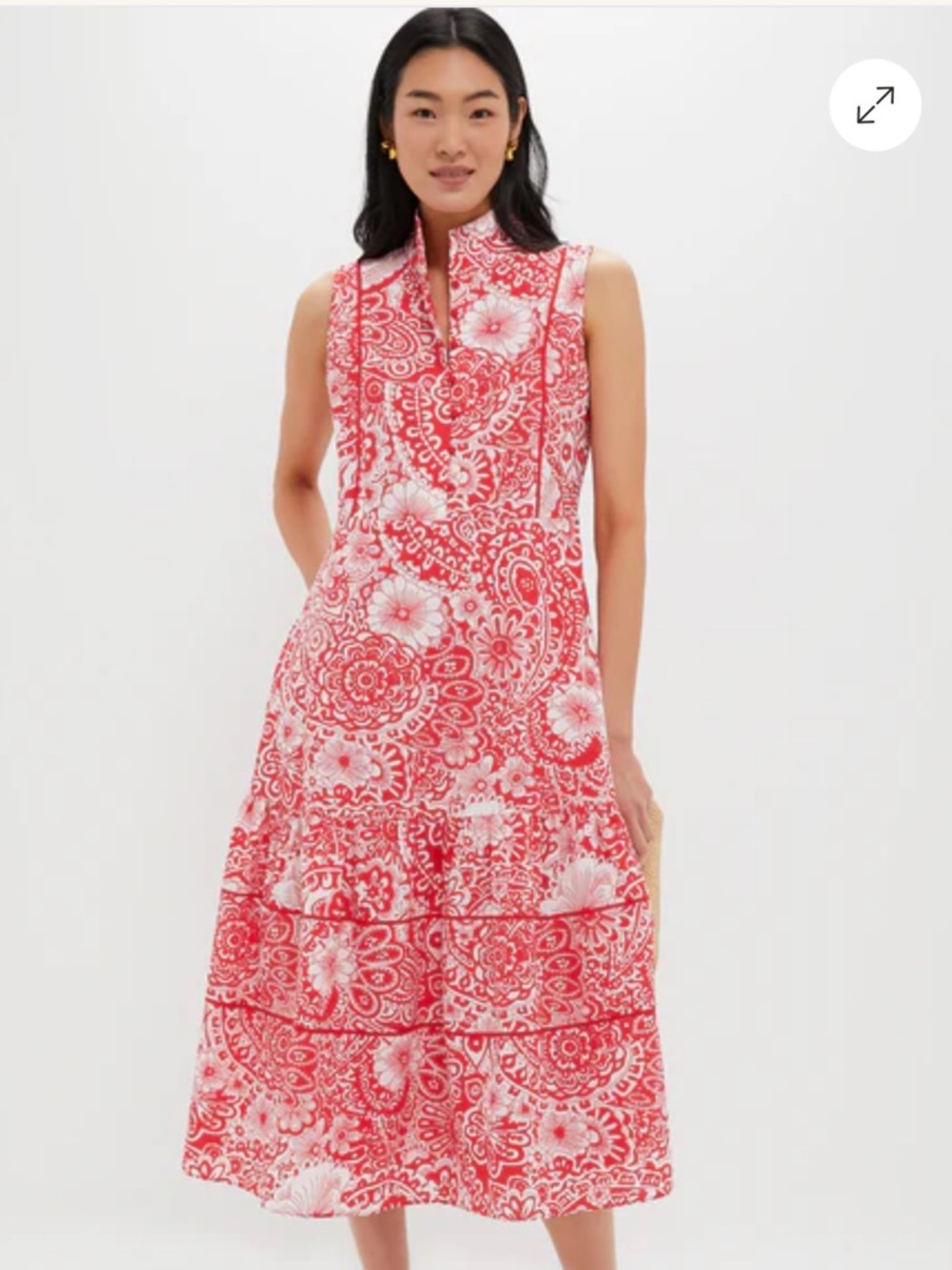 NWT HYACINTH HOUSE Sleeveless Red & White Floral Hillsborough Midi Dress XXS